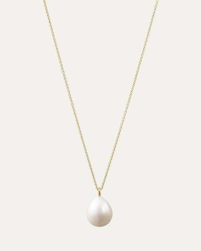 L Eau Drop Shaped Freshwater Pearl Pendant on 14K Yellow Gold Chain
